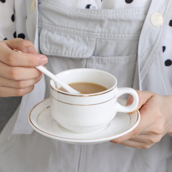 Wholesale White Ceramic Cup and Saucer Set | Bulk Minimalist Gold Line Coffee Mug