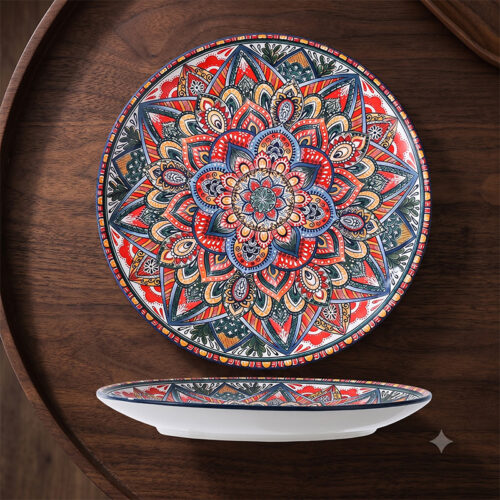 Wholesale Bohemian Ceramic Dinner Plate | Bulk Mandala Round Main Course Serving Dish