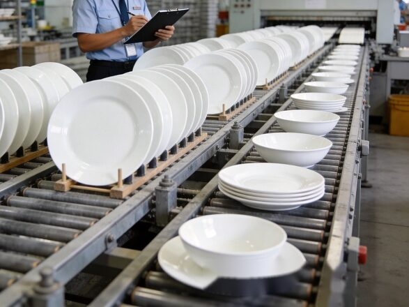 Ceramic factory audit inspection of tableware production line