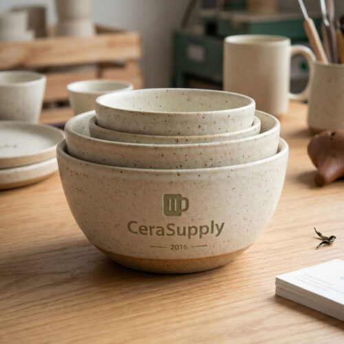 Wholesale commercial-grade stoneware coffee mugs with custom logo printing for cafes and corporate branding - CeraSupply