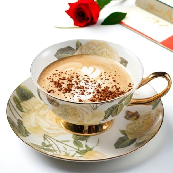European Gold Rim Ceramic Coffee Cup | Vintage Latte Mug for Café & Hotel Use