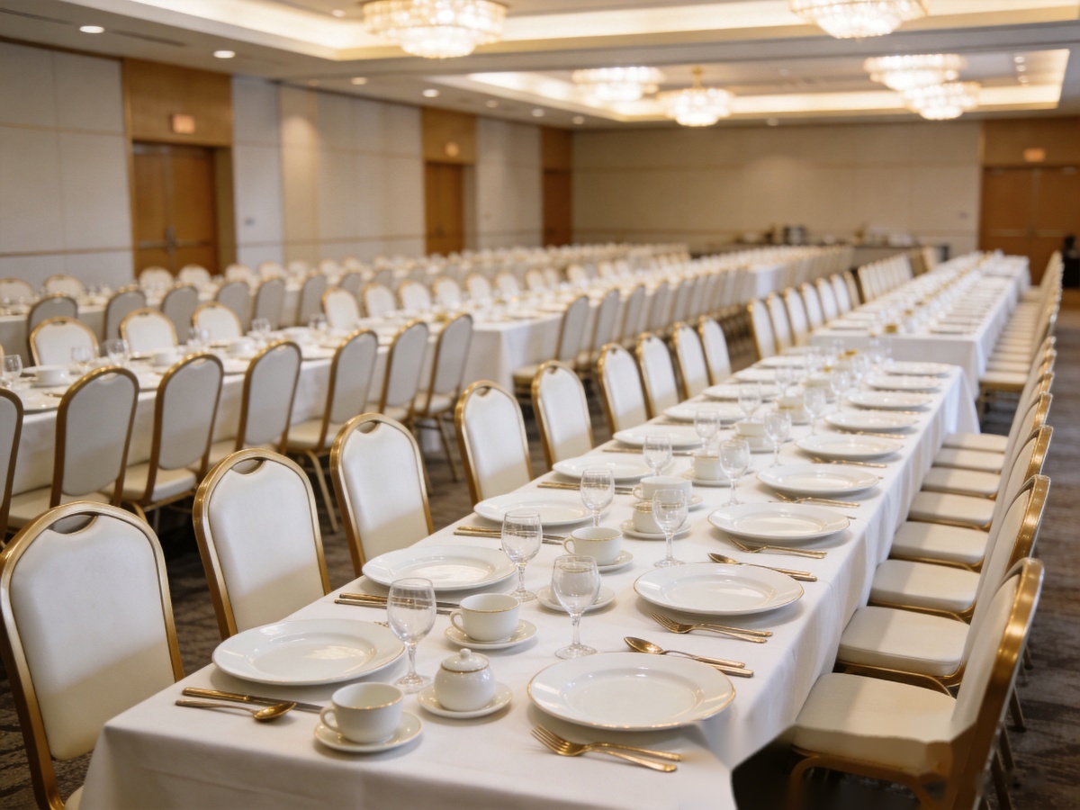 Hotel Ceramic Tableware Buying Guide: How to Choose the Right Dinnerware for Hospitality Businesses 2 Hotel banquet table setup with ceramic tableware for large events