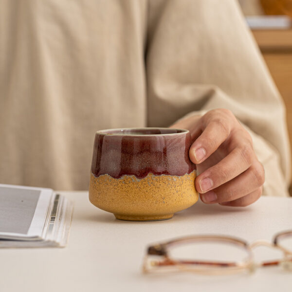 rustic-ceramic-cup-interior Interior view of rustic ceramic cup showing handmade glaze pattern
