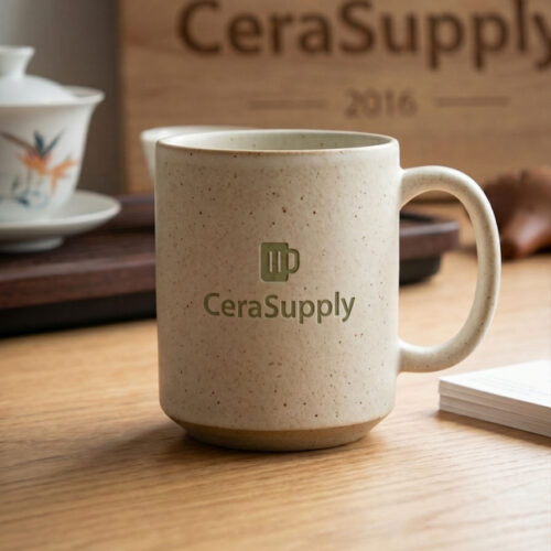 Wholesale commercial-grade stoneware coffee mugs with custom logo printing for cafes and corporate branding - CeraSupply