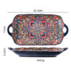 Top and side view of a wholesale rectangular ceramic serving platter with handles showing 32.5cm dimensions and weight.