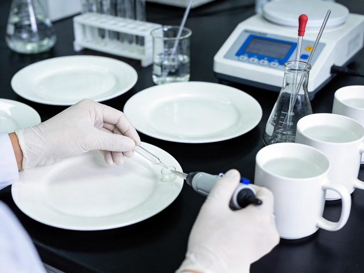 Ceramic Glaze Types and Food Safety: A Complete Guide for Tableware Buyers 3 Food safety compliance testing of ceramic glaze types in a professional laboratory