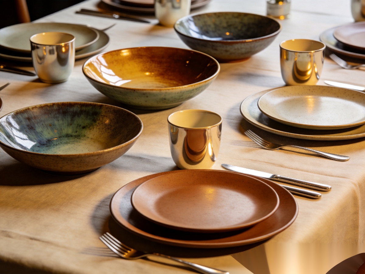Ceramic Tableware Finish Options: Matte vs Glossy vs Reactive Glaze — A Complete Guide for B2B Buyers 2 Restaurant table setting featuring various ceramic tableware finish options for commercial dining