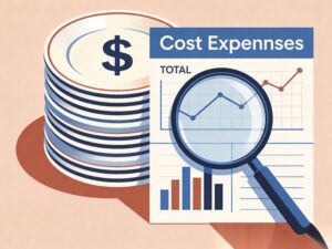 Ceramic tableware total cost of ownership analysis concept with cost calculation charts and dinnerware plates