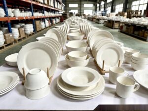 Ceramic tableware wholesale display - premium bulk porcelain plates bowls and cups