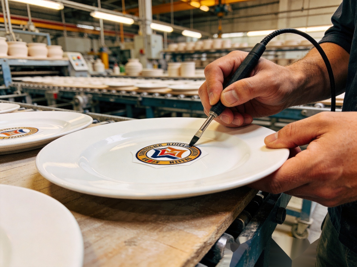 Custom Ceramic Tableware: Complete Logo, Color & Design Customization Guide for B2B Buyers 1 Custom ceramic tableware logo printing and decal application process