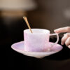 Pink embossed ceramic cup and saucer wholesale with floral pattern