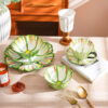 Green floral ceramic tableware set with plates and bowls