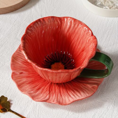 flower-ceramic-cup-and-saucer-wholesale Flower ceramic cup and saucer wholesale with petal shape design