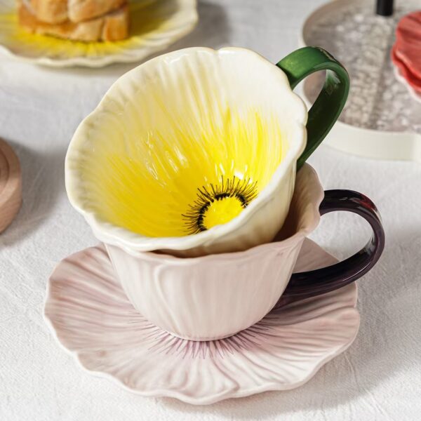 Petal shape detail on artistic ceramic coffee cup