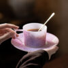 Luxury pink ceramic cup and saucer for afternoon tea