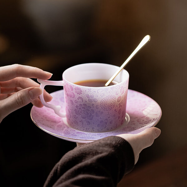 Luxury pink ceramic cup and saucer for afternoon tea