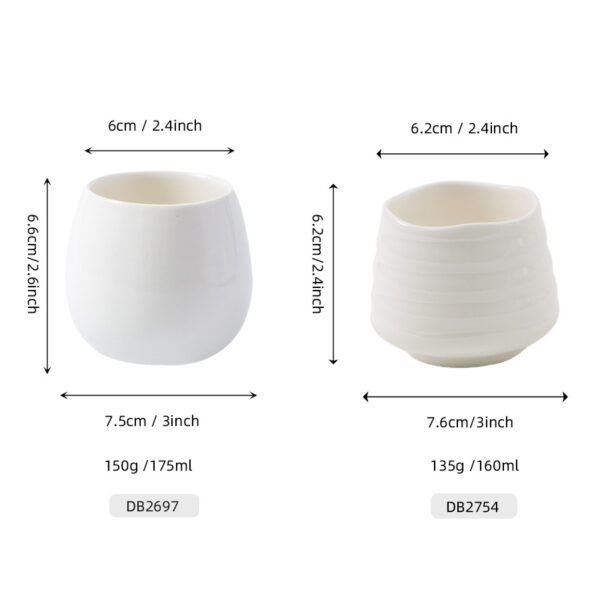 Minimalist ceramic tea cup with rounded ergonomic shape