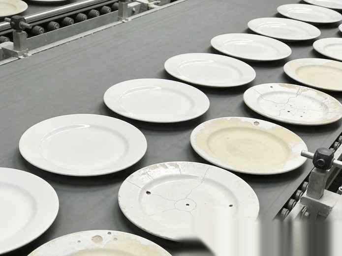 ceramic batch quality grades showing perfect and defective plates side by side for sample to bulk comparison