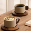 Nordic ceramic coffee cup set wholesale with wooden saucer