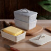Rustic speckled ceramic butter dish with lid
