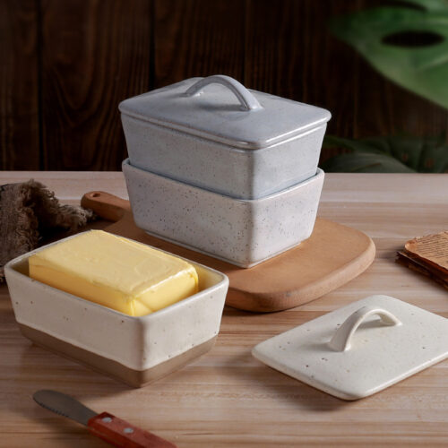 Rustic speckled ceramic butter dish with lid