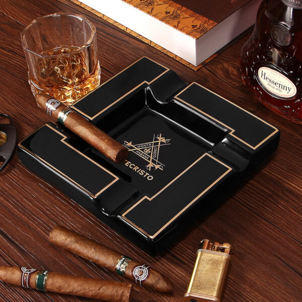 Large ceramic cigar ashtray with three cigar rests