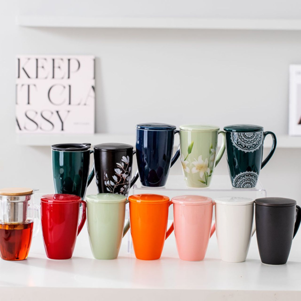16oz Large Ceramic Tea Mug with Infuser and Lid
