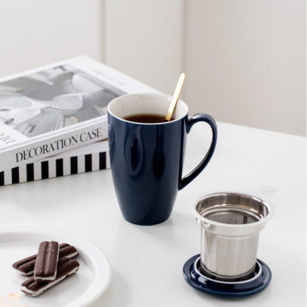 16oz ceramic tea mug with deep infuser and lid for wholesale supply