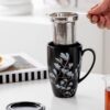 Large ceramic tea mug with matching lid and stainless steel infuser