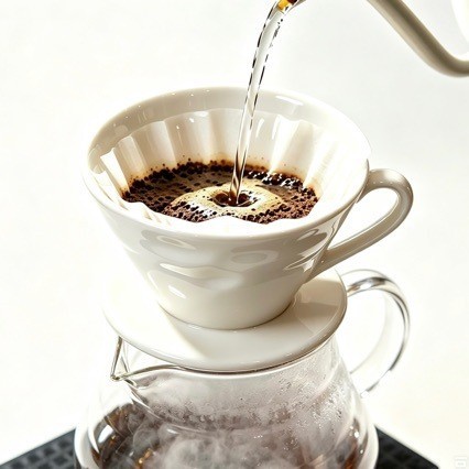 V60-style ceramic coffee dripper showing ribbed interior