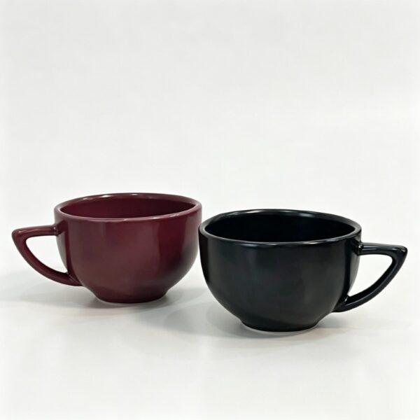 Speckled White artisan ceramic cappuccino cup with triangle handle