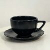 Glossy Black ceramic cappuccino cup and saucer with decorative flower-edged saucer