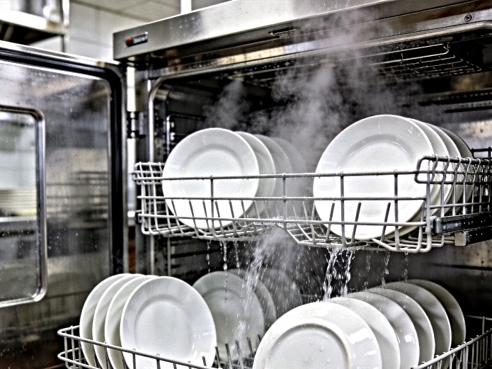 hospital ceramic dinnerware durability tested in industrial dishwasher for healthcare foodservice compliance