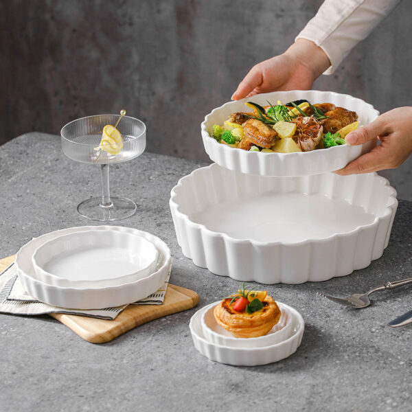 Classic white ceramic quiche pan