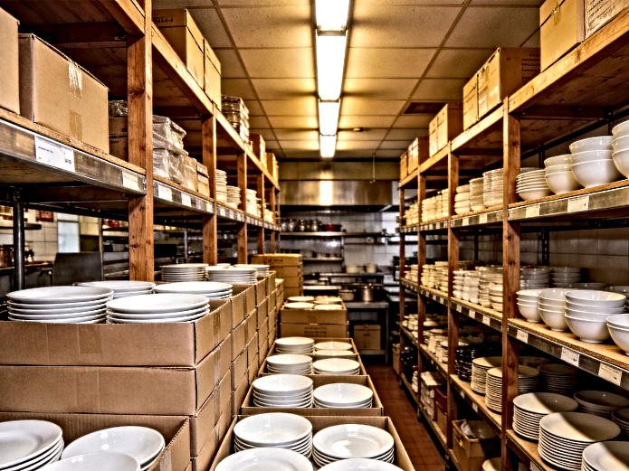 Ceramic Tableware Reorder Strategy: How Restaurants and Hotels Calculate Optimal Restock Cycles 2 ceramic tableware reorder strategy warehouse storage with stacked plates and bowls for hospitality procurement