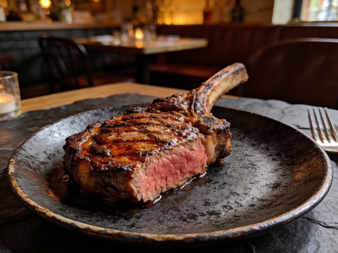 steakhouse ceramic plates with seared ribeye served on thick heat-retentive dinnerware for grill restaurants