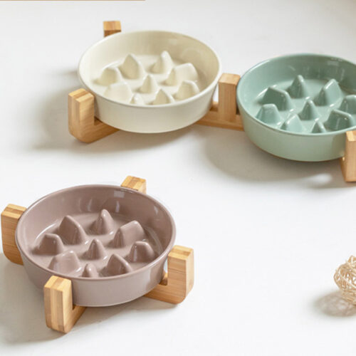 Ceramic slow feeder pet bowl for cats and small dogs