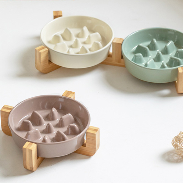 Ceramic slow feeder pet bowl for cats and small dogs