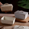 Farmhouse stoneware butter keeper with lid
