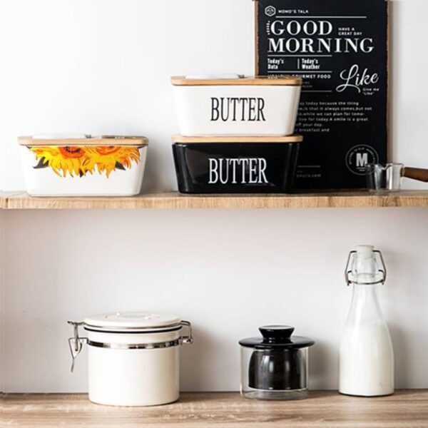 Ceramic butter dish with bamboo lid