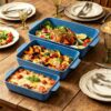 3-piece sage green ceramic baking dish set