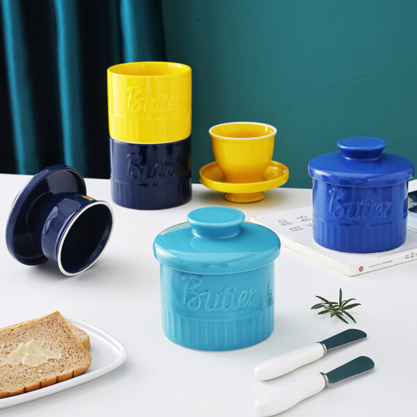 ceramic-butter-bell-with-embossed-design White ceramic French butter crock