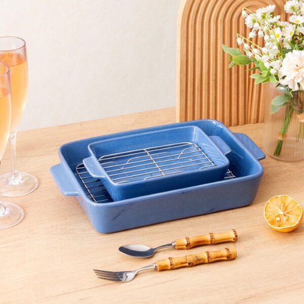 Nested rectangular ceramic baking dish set