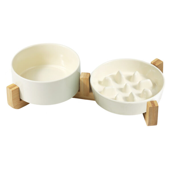 Tilted ceramic pet feeding bowl