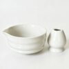 matcha-bowl-with-whisk-holder-set Spouted ceramic matcha bowl with matching whisk holder set