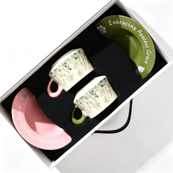 Ceramic coffee cup and saucer with custom logo decal decoration