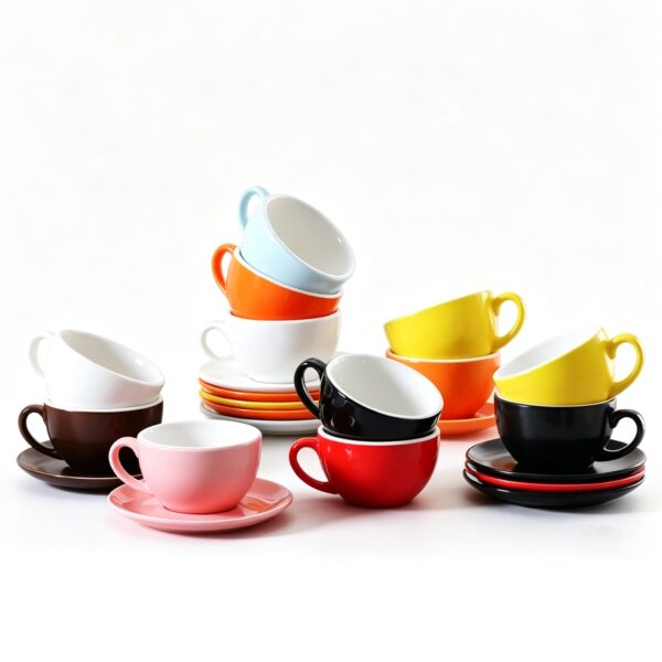 Ceramic cappuccino cup and saucer detail