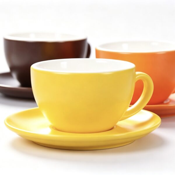 Multicolor glaze cappuccino cup and saucer