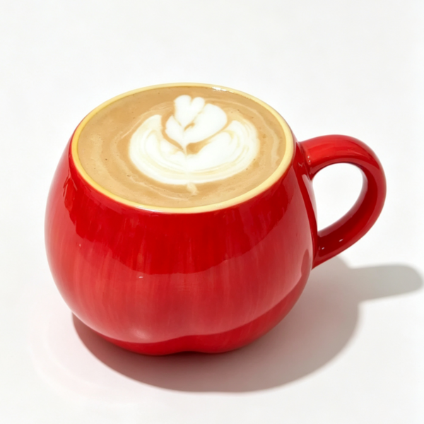 Apple shaped coffee cup with fabric bag-style handle