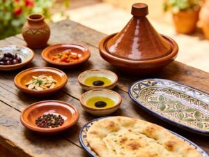 Mediterranean restaurant ceramic tableware collection with tagine pots and mezze plates for B2B buyers
